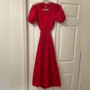 ZARA CUT OUT POPLIN MIDI DRESS WITH TIES